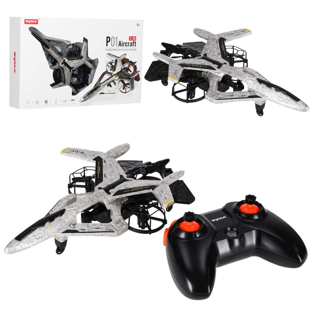 RC dronas su automatiniu pakilimu ir nusileidimu bei aukščio palaikymu, pilkas–juodas su geltonais elementais, 23 × 14,7 × 5 cm