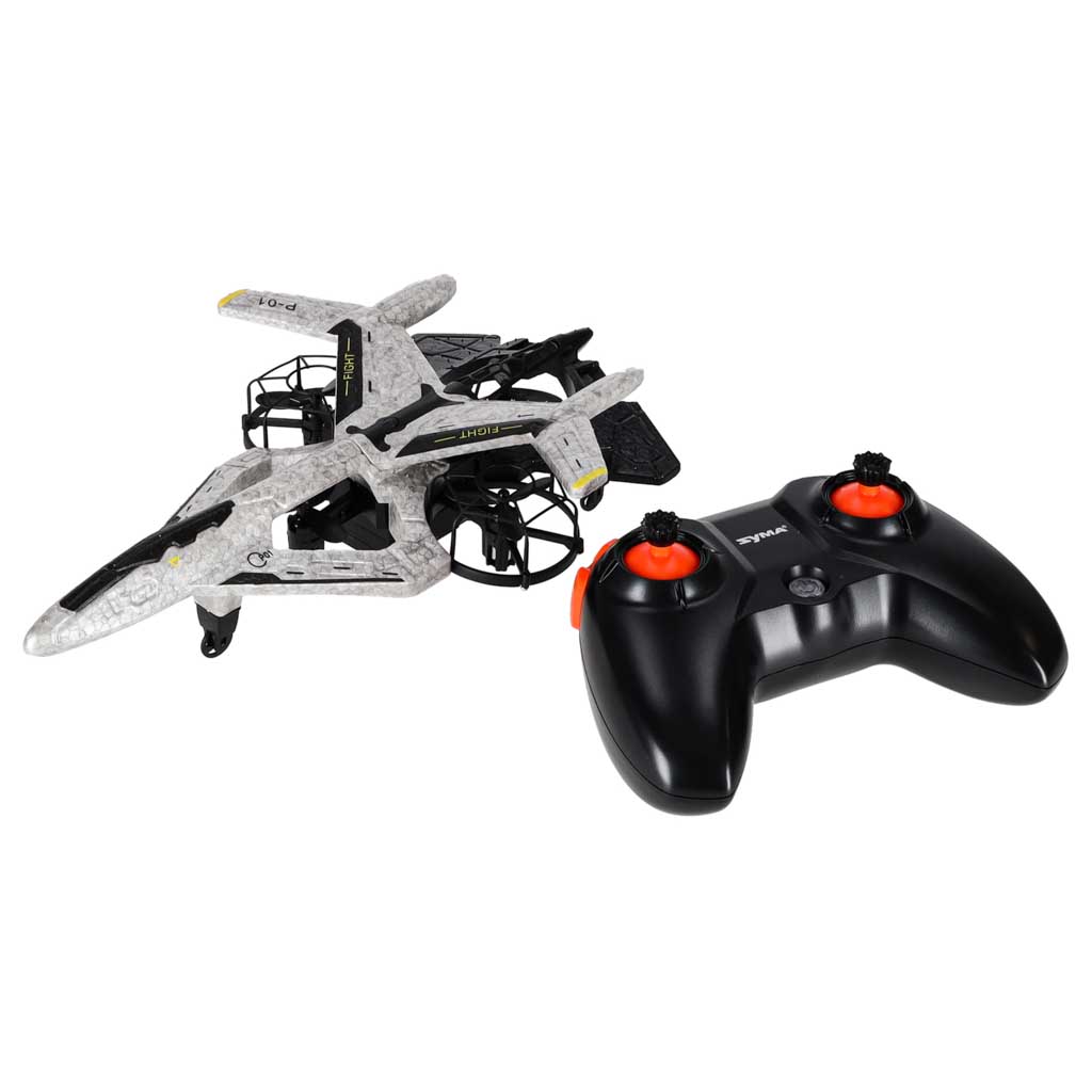 RC dronas su automatiniu pakilimu ir nusileidimu bei aukščio palaikymu, pilkas–juodas su geltonais elementais, 23 × 14,7 × 5 cm
