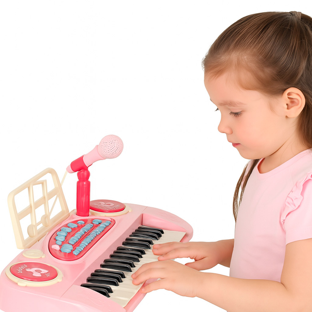 Pianinas 37 klavišai su mikrofonu - rožinis