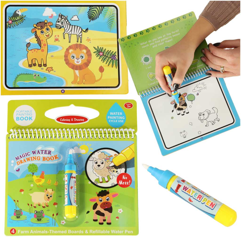 Spalvinimo vandeniu knygelė magic water animals, žalia