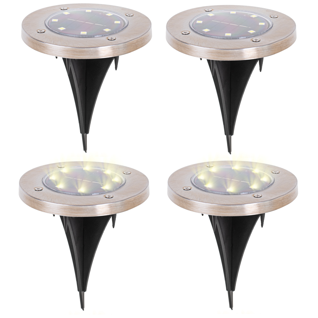 Saulės žemės sodo viršutiniai žibintai 8led 4 vnt. šiltos baltos spalvos