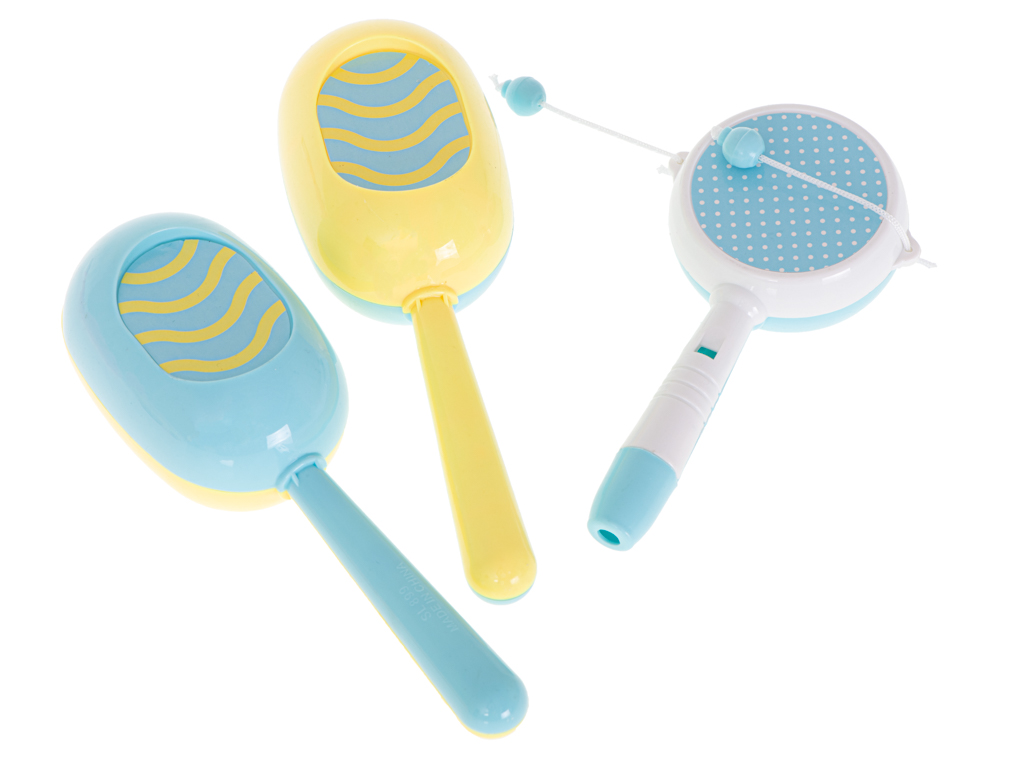Muzikos instrumentai trimitas tamburinas fleita