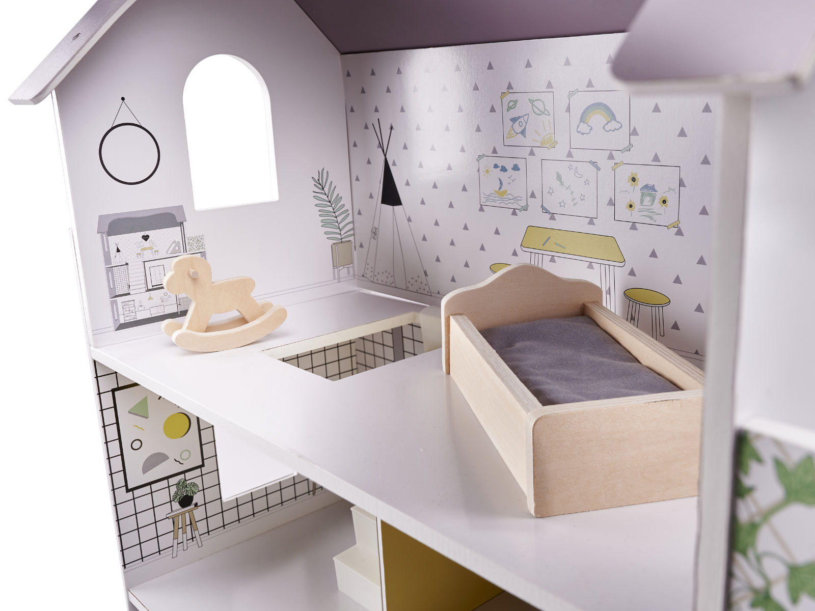 Medinis lėlių namelis mdf 70cm su baldais