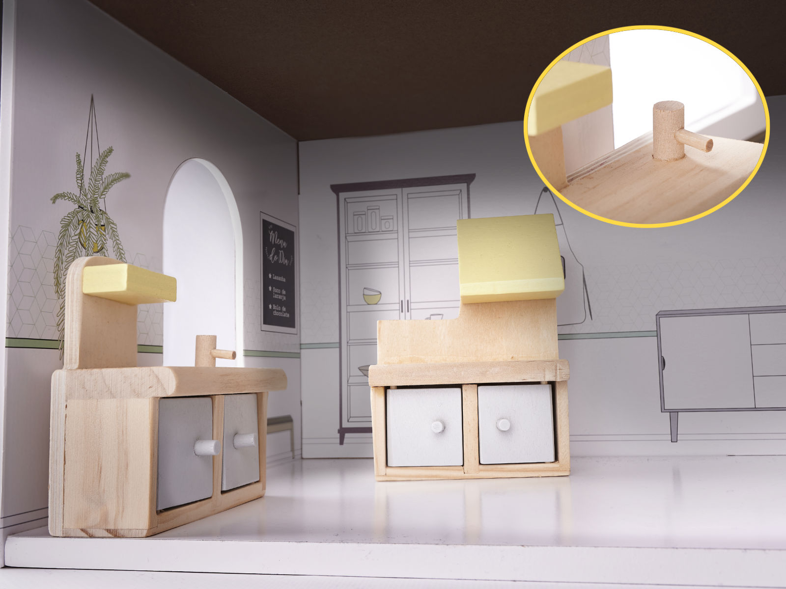 Medinis lėlių namelis mdf 70cm su baldais