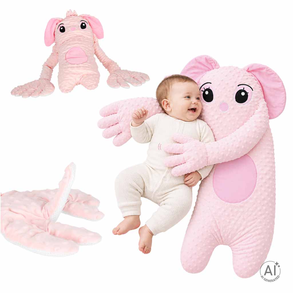 Pliušinė pagalvė-dramblys su tapšnojimo funkcija, rožinė, 60 cm