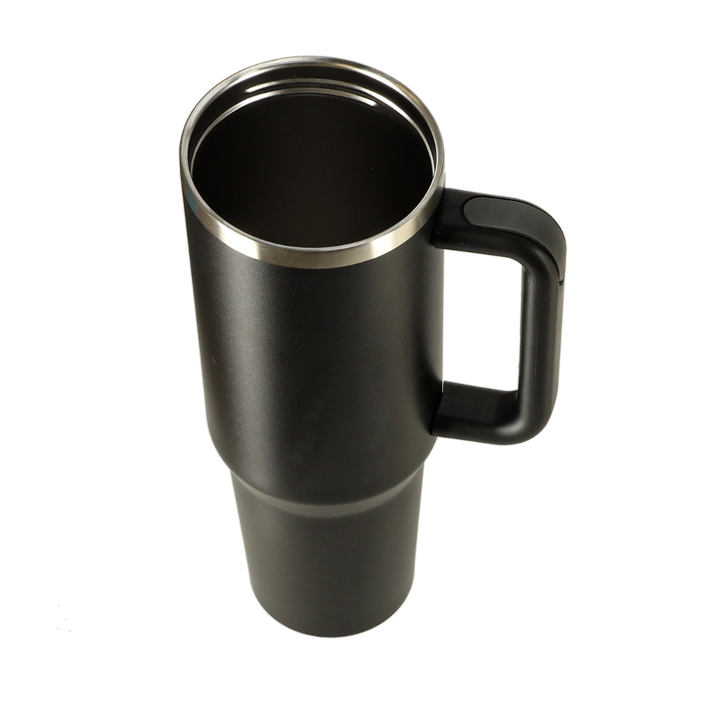 Termo puodelis su šiaudeliu ir rankenėle, 1200 ml, juodas