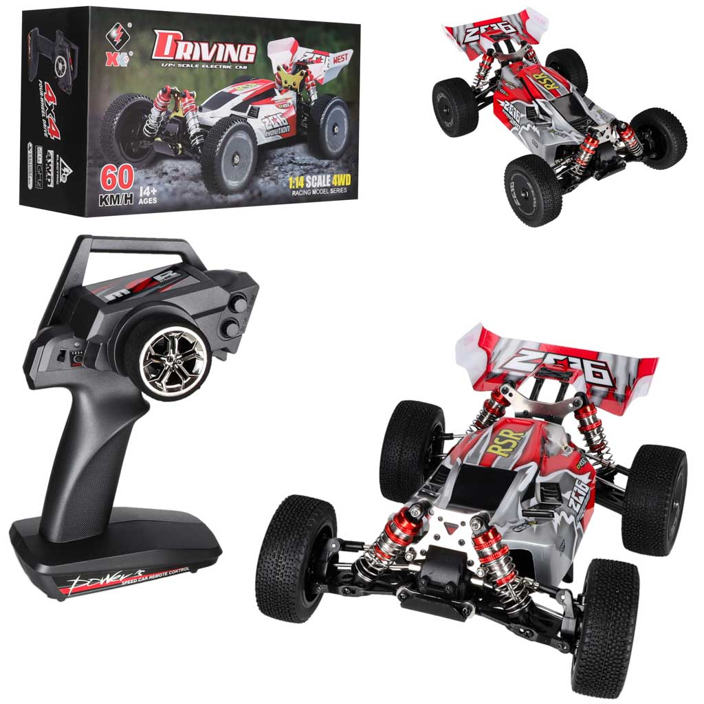 RC visureigis WLToys 144001 4WD, juodos, raudonos ir baltos spalvų, 30 × 20,5 × 12 cm