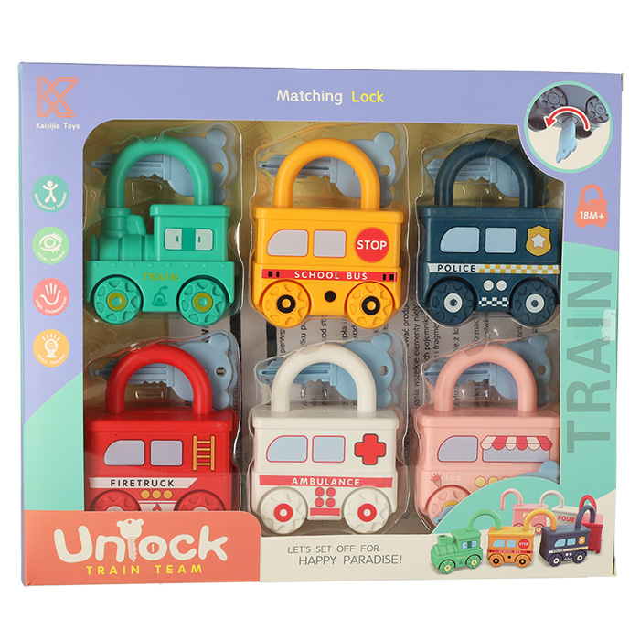 Sensorinis žaislas su užrakinamais automobiliais montessori