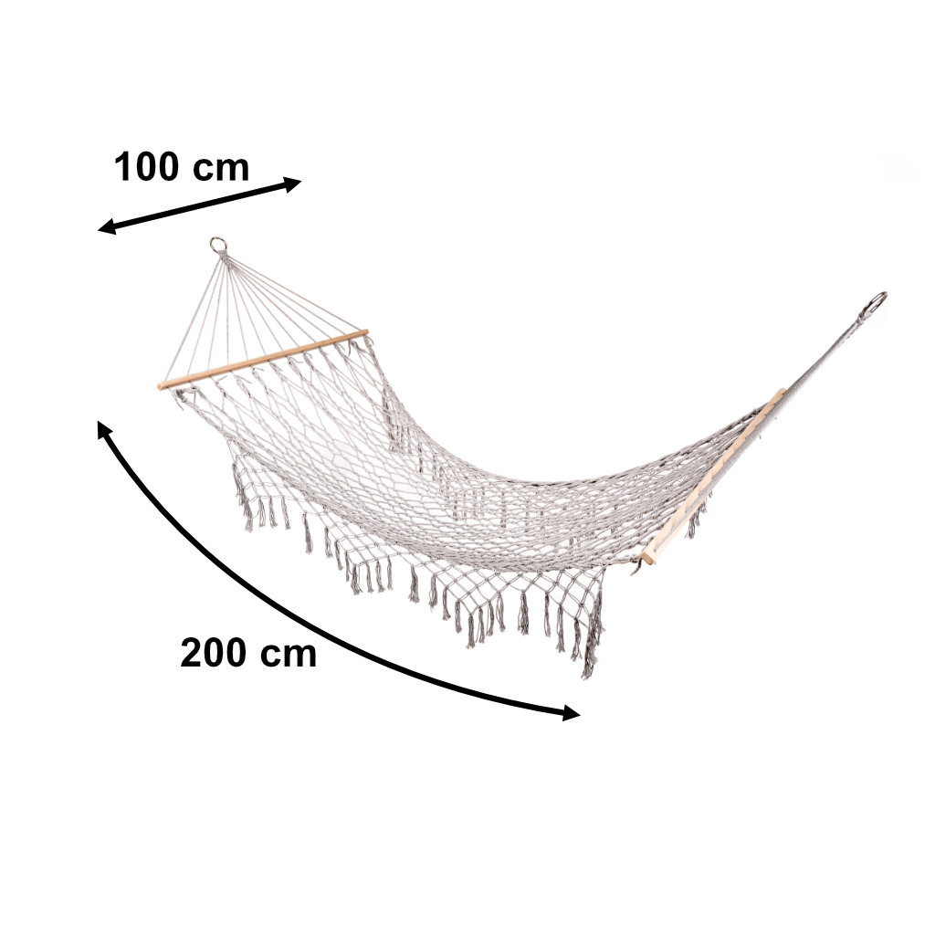 Sodo hamakas boho tinklelis su kutais 200 cm pilkos spalvos