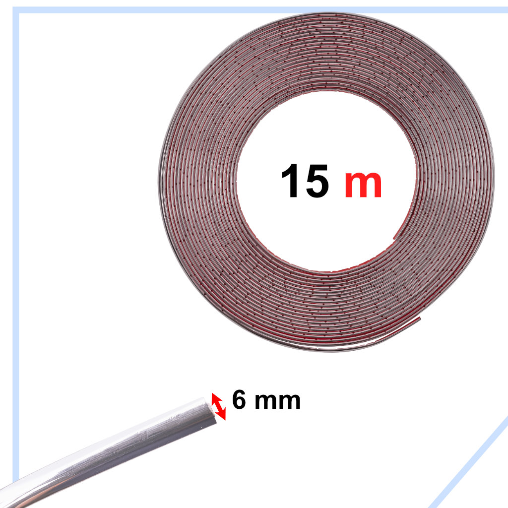 Chromuota dekoratyvinė lipni plevelė automobiliui 15 mm x 15 m