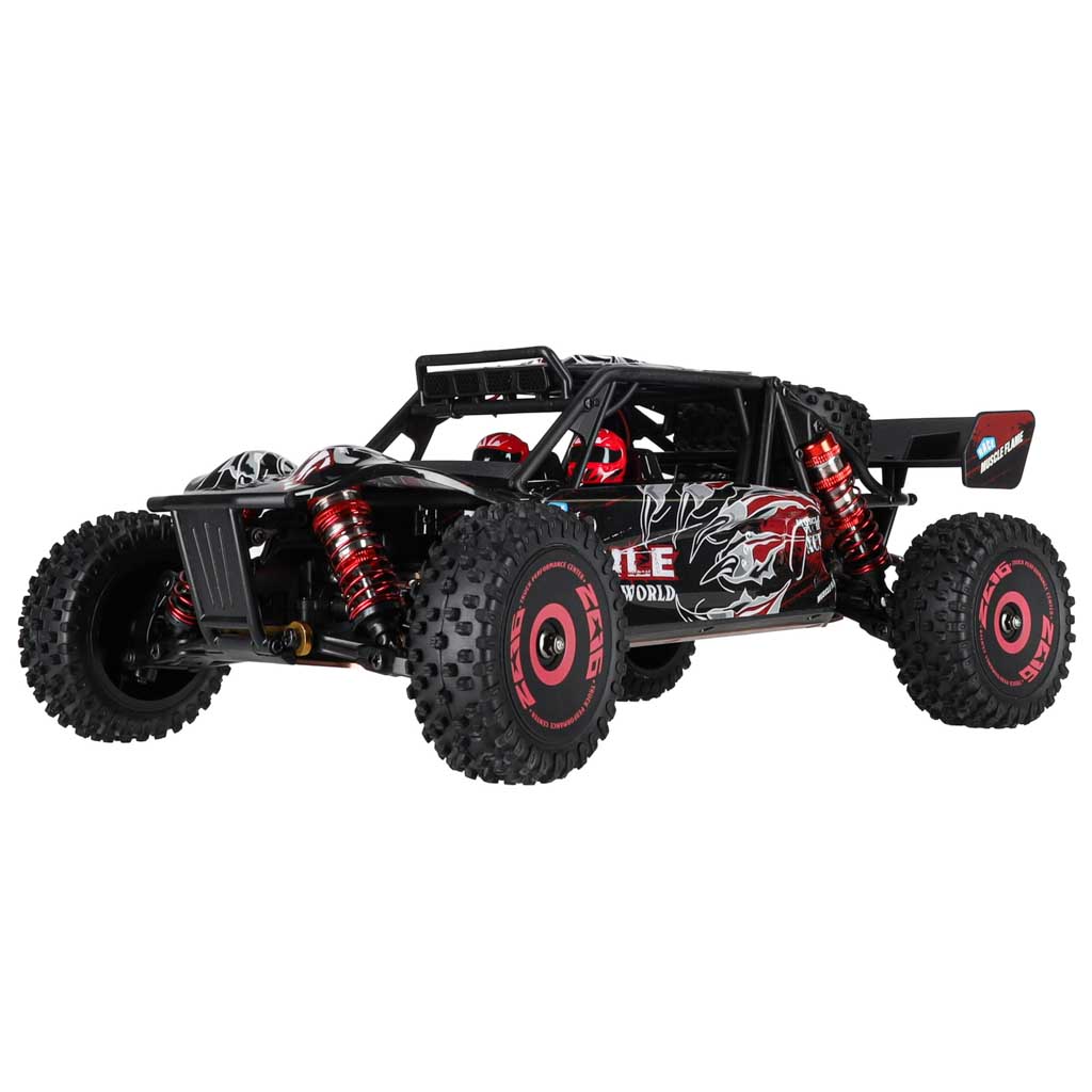 RC automobilis WLToys 124016 4WD su bešepetėliu varikliu, juodas su raudonais ir sidabriniais elementais, 35 × 21 × 13 cm 2