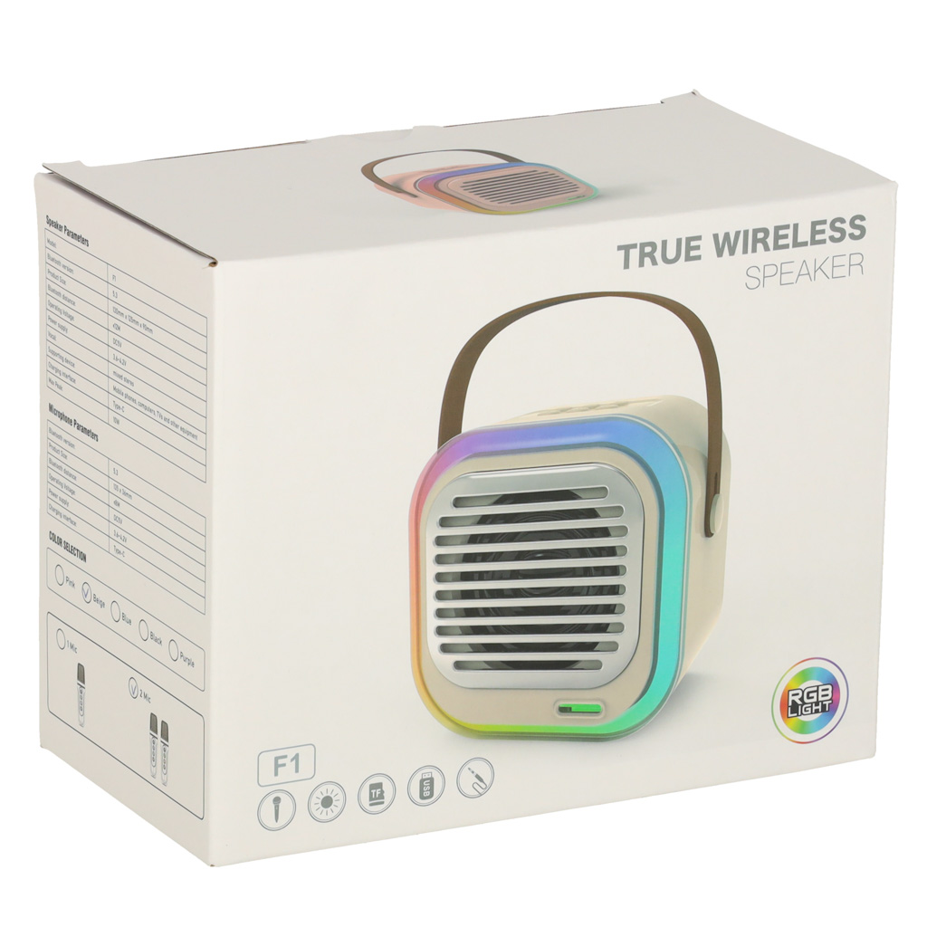 Bluetooth garsiakalbis su mikrofonais f1, 10 w, kreminės spalvos