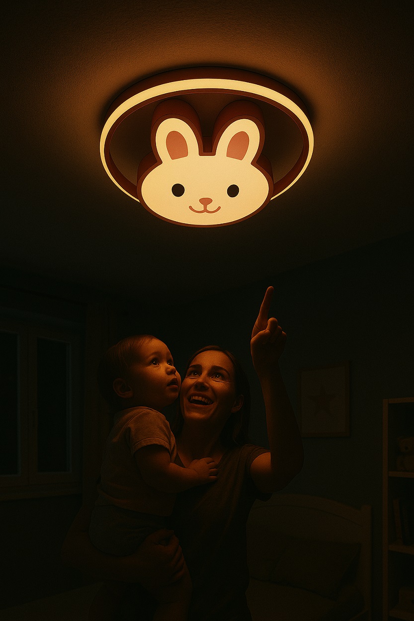 Led šviestuvas vaikų kambariui su reguliuojamu apšvietimu ir pulteliu