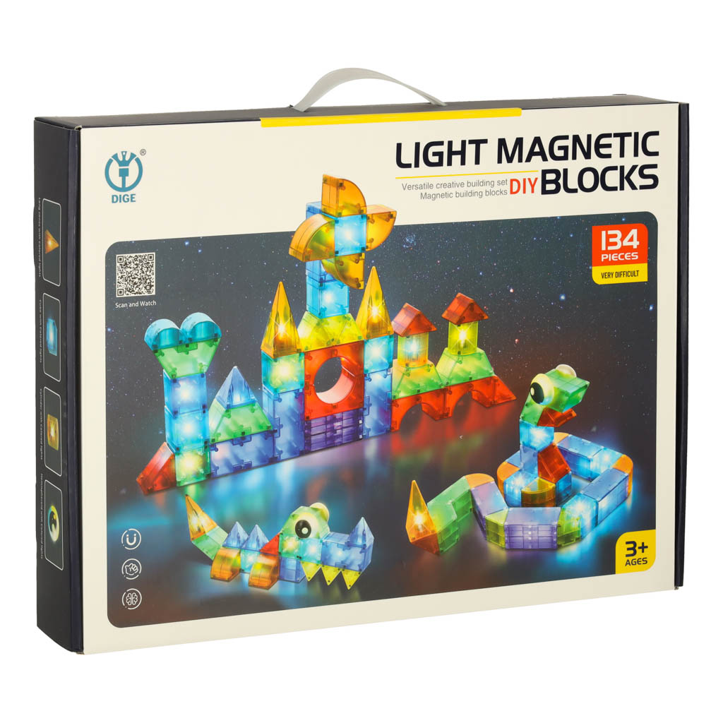 3D švytinčios magnetinės kaladėlės LED, 134 vnt.