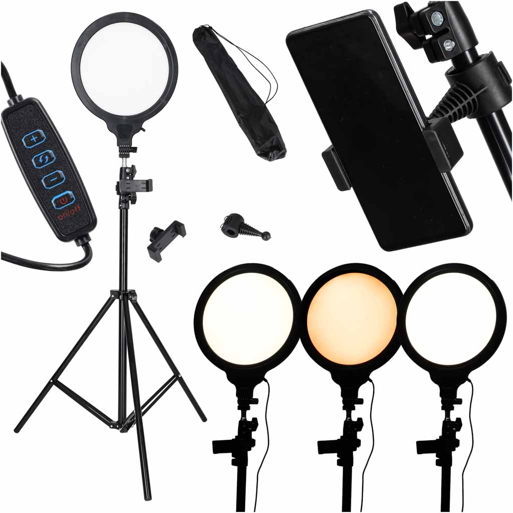 Žiedinė LED lempa, reguliuojama, USB maitinama, juoda, Ø 26 cm