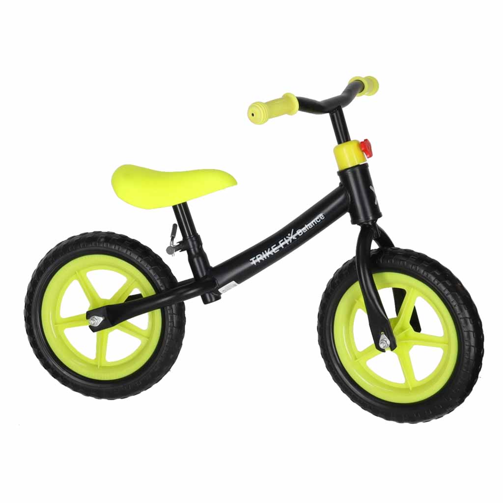 Balansinis dviratukas su reguliuojamu vairu ir balneliu, juodas ir neoninės geltonos spalvos, 78 cm ilgio