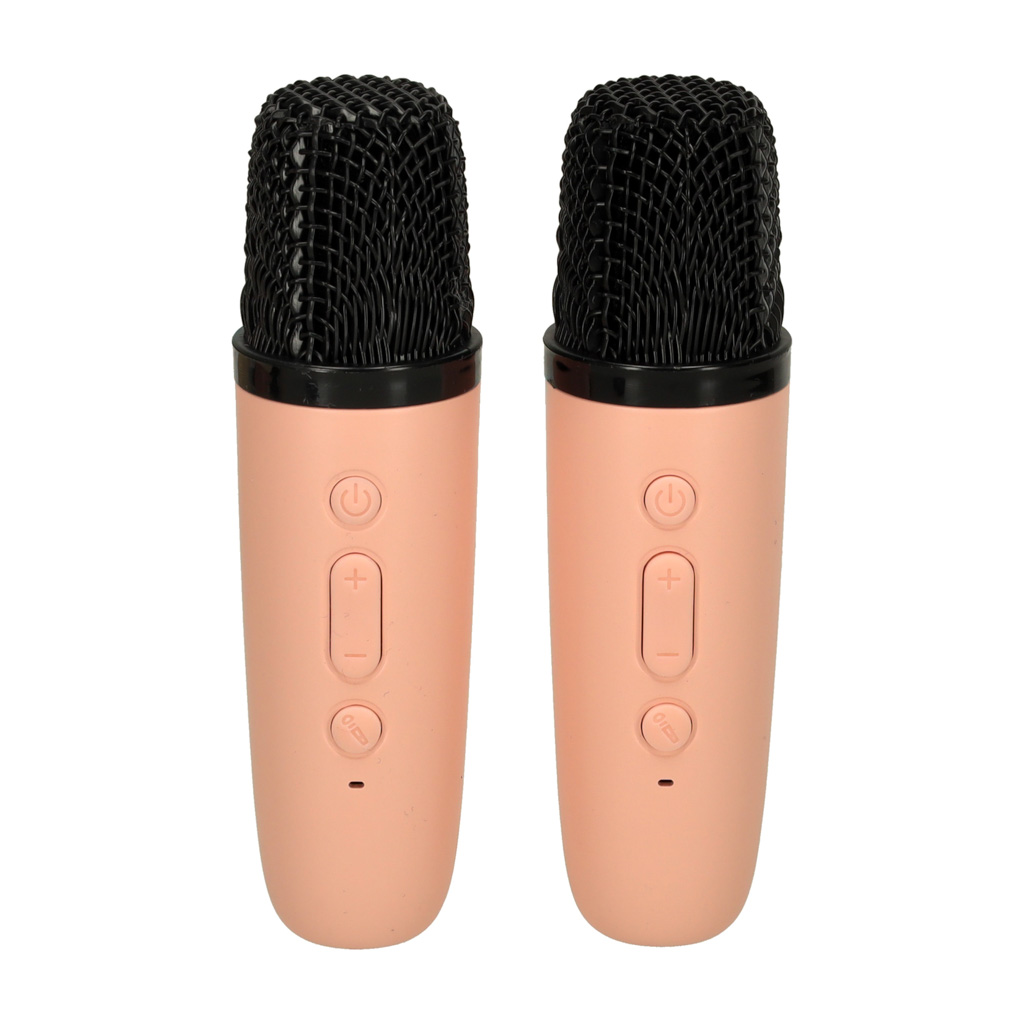 Karaokės rinkinys 2 mikrofonai + nešiojamas garsiakalbis bluetooth usb led rožinis