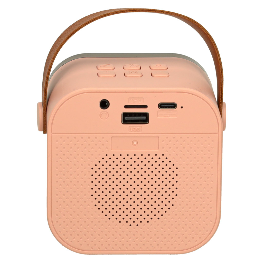 Karaokės rinkinys 2 mikrofonai + nešiojamas garsiakalbis bluetooth usb led rožinis