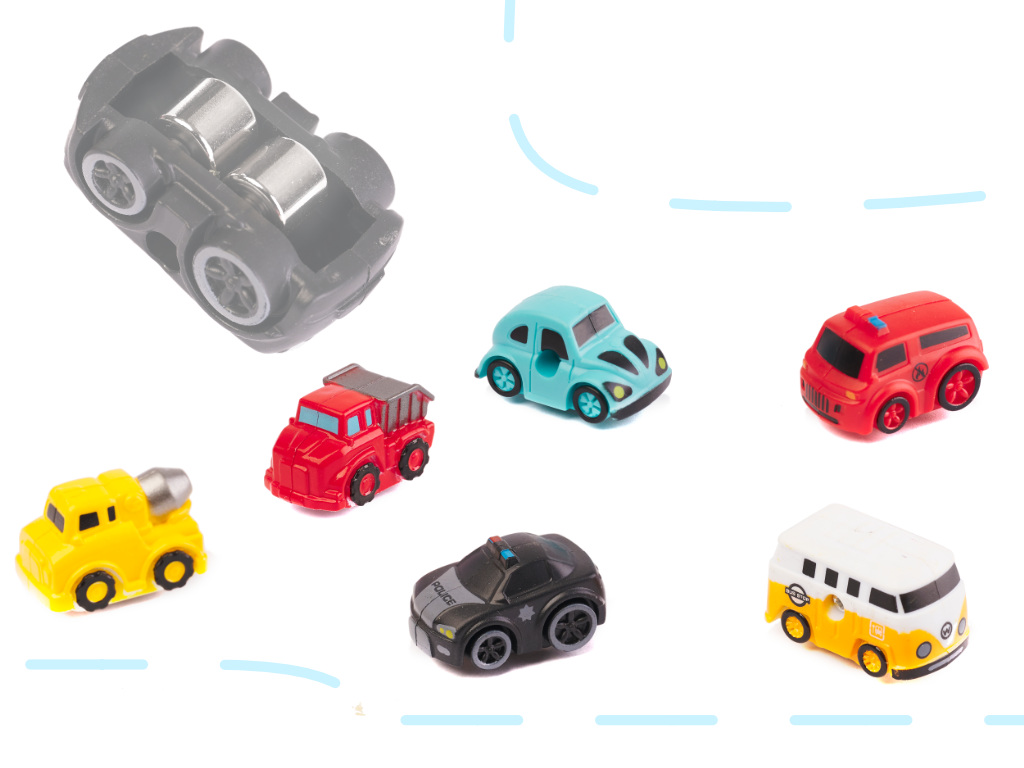 Žaislinė penkių aukštų parkavimo aikštelė su 4 automobiliais