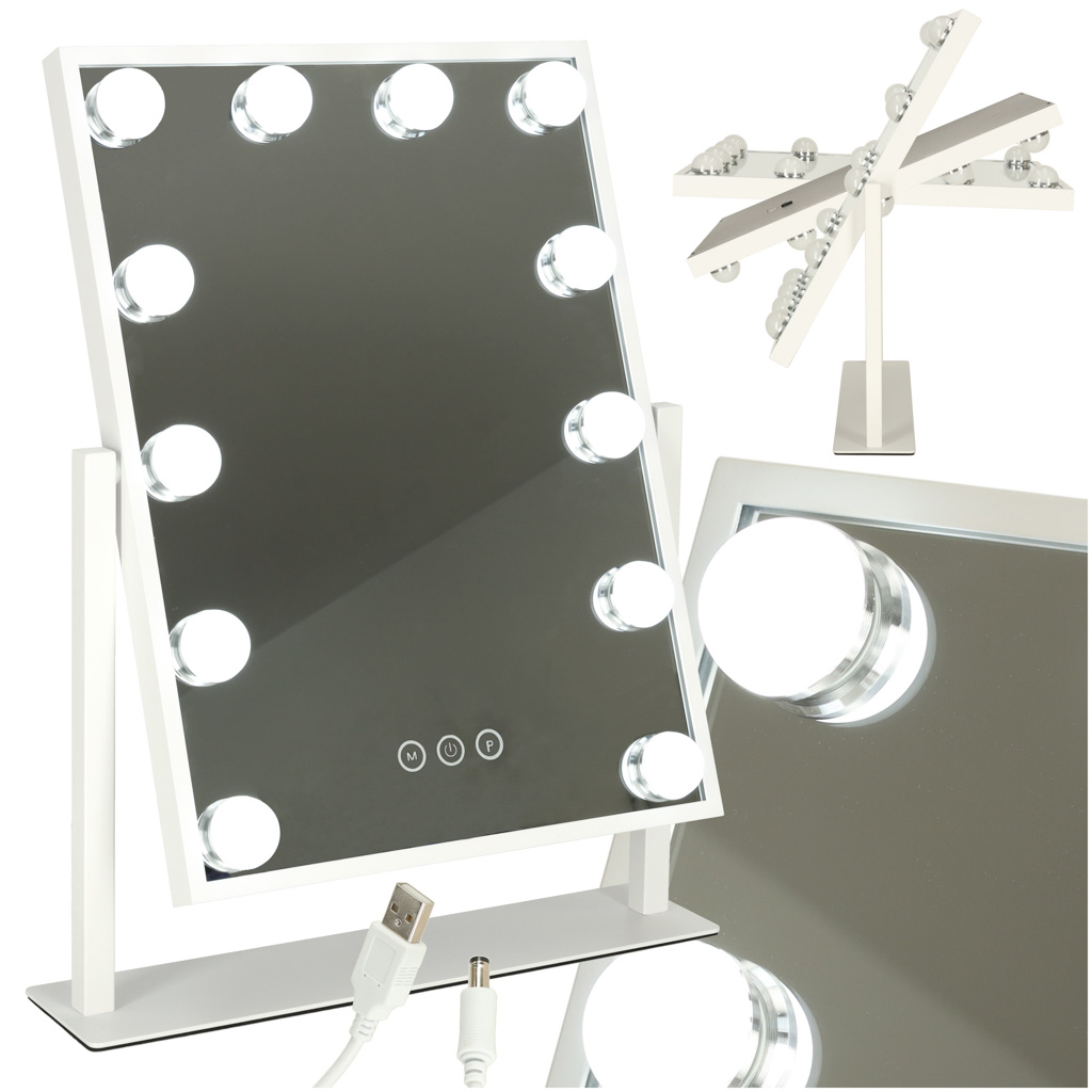 LED makiažo veidrodis su USB ir lemputėmis 30x40cm