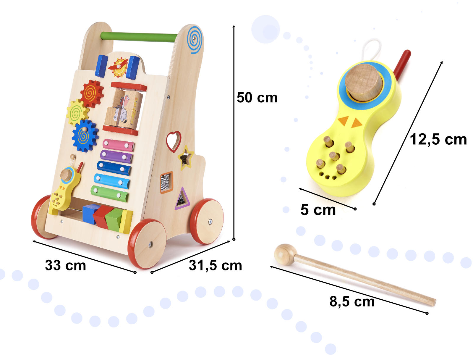 Medinė vaikštynė (stumdukas) + 6 in 1