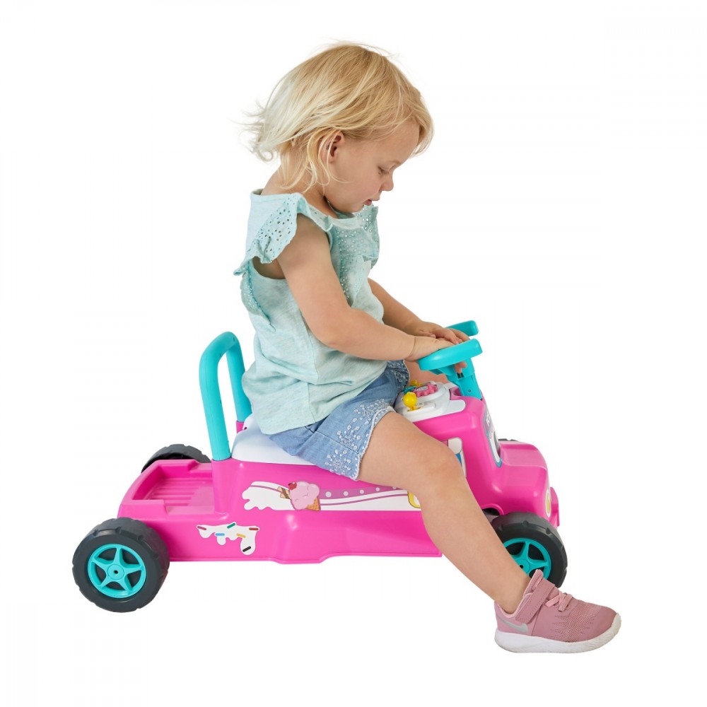 Rožinis vaikiškas automobilis su ledais