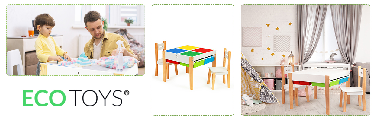 Vaikiškas kėdžių ir stalo komplektas Ecotoys, įvairių spalvų