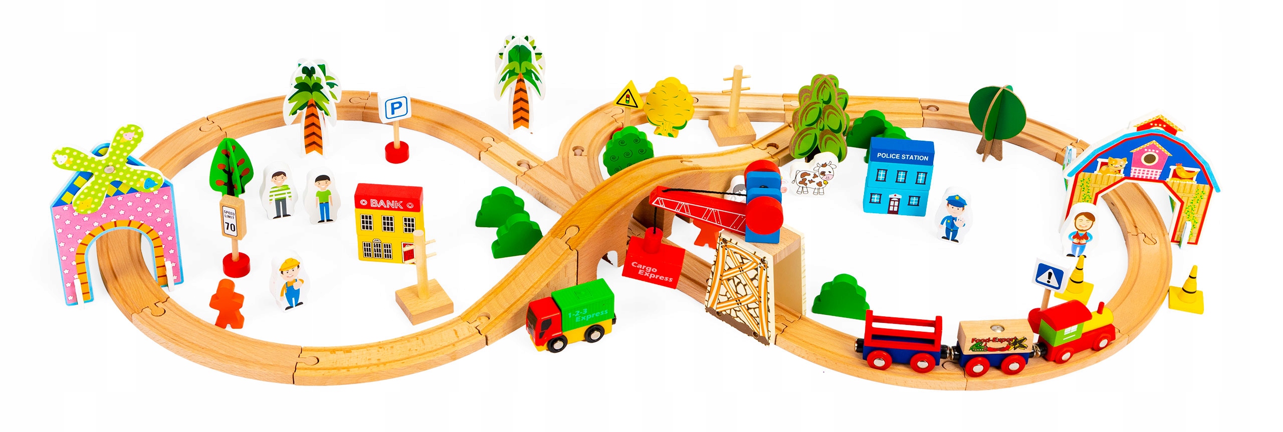 Medinis traukinys su bėgiais ecotoys, 78 dalių