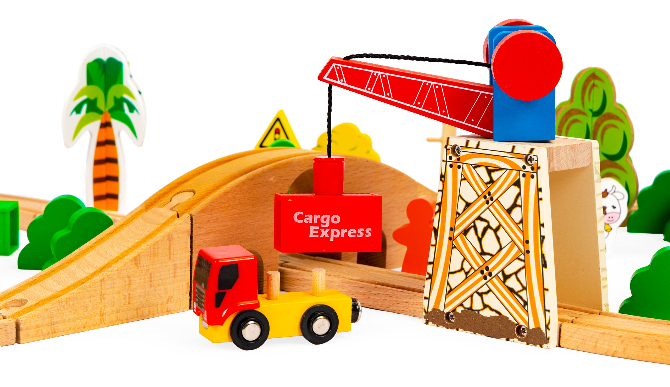 Medinis traukinys su bėgiais ecotoys, 78 dalių