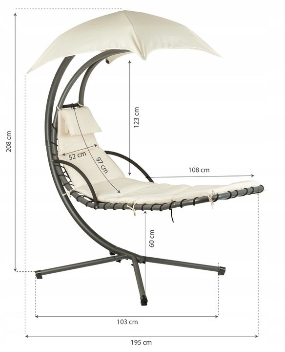 Pakabinamas sodo gultas modernhome, 190x114x210 cm, smėlio spalvos