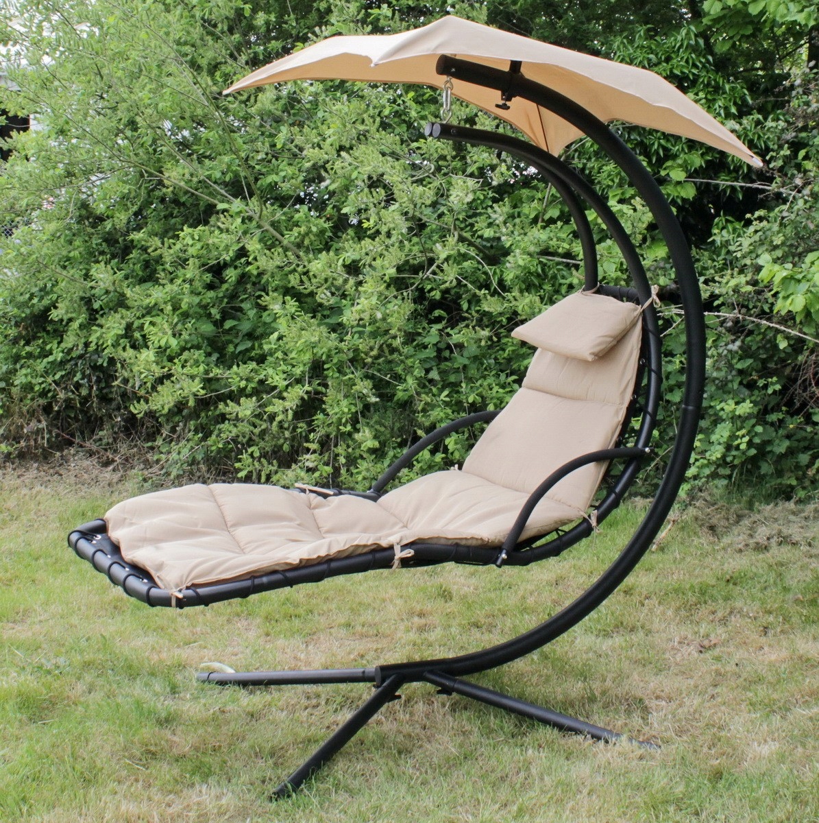 Pakabinamas sodo gultas modernhome, 190x114x210 cm, smėlio spalvos