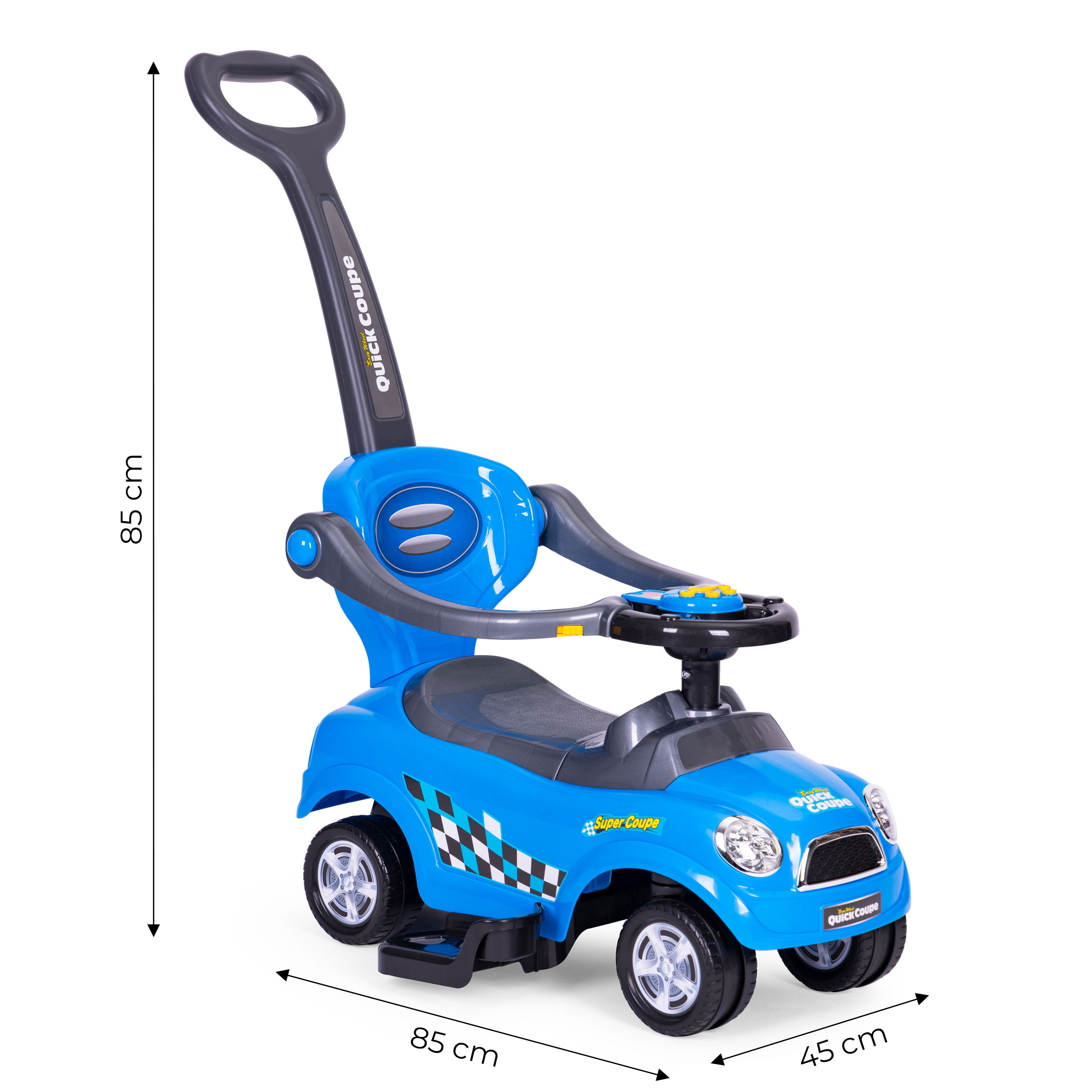 Stumiamas automobilis Coupe, mėlynas