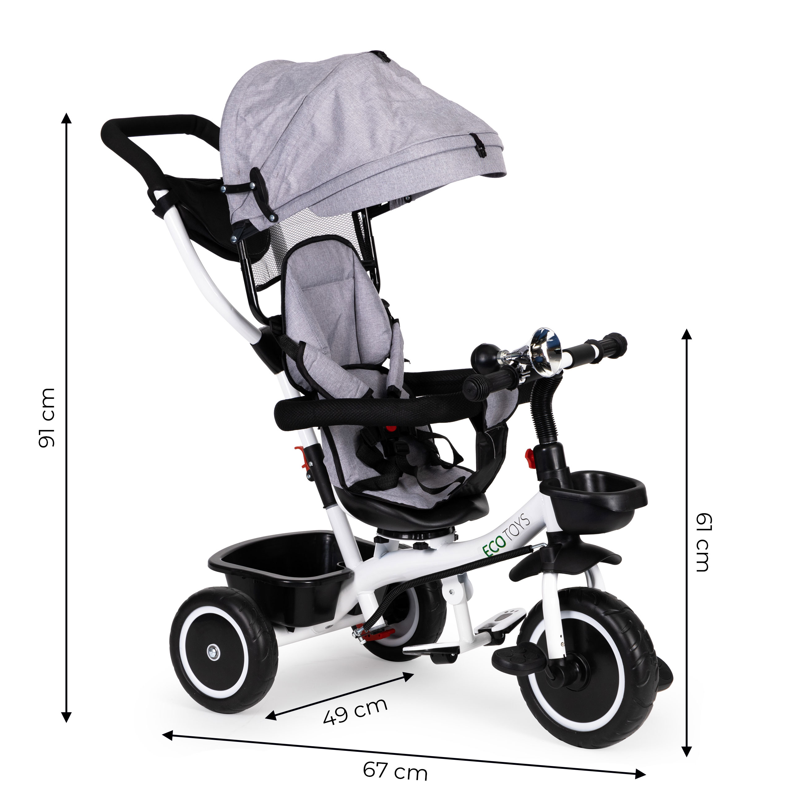 Triratukas/vežimukas ecotoys, pilkas