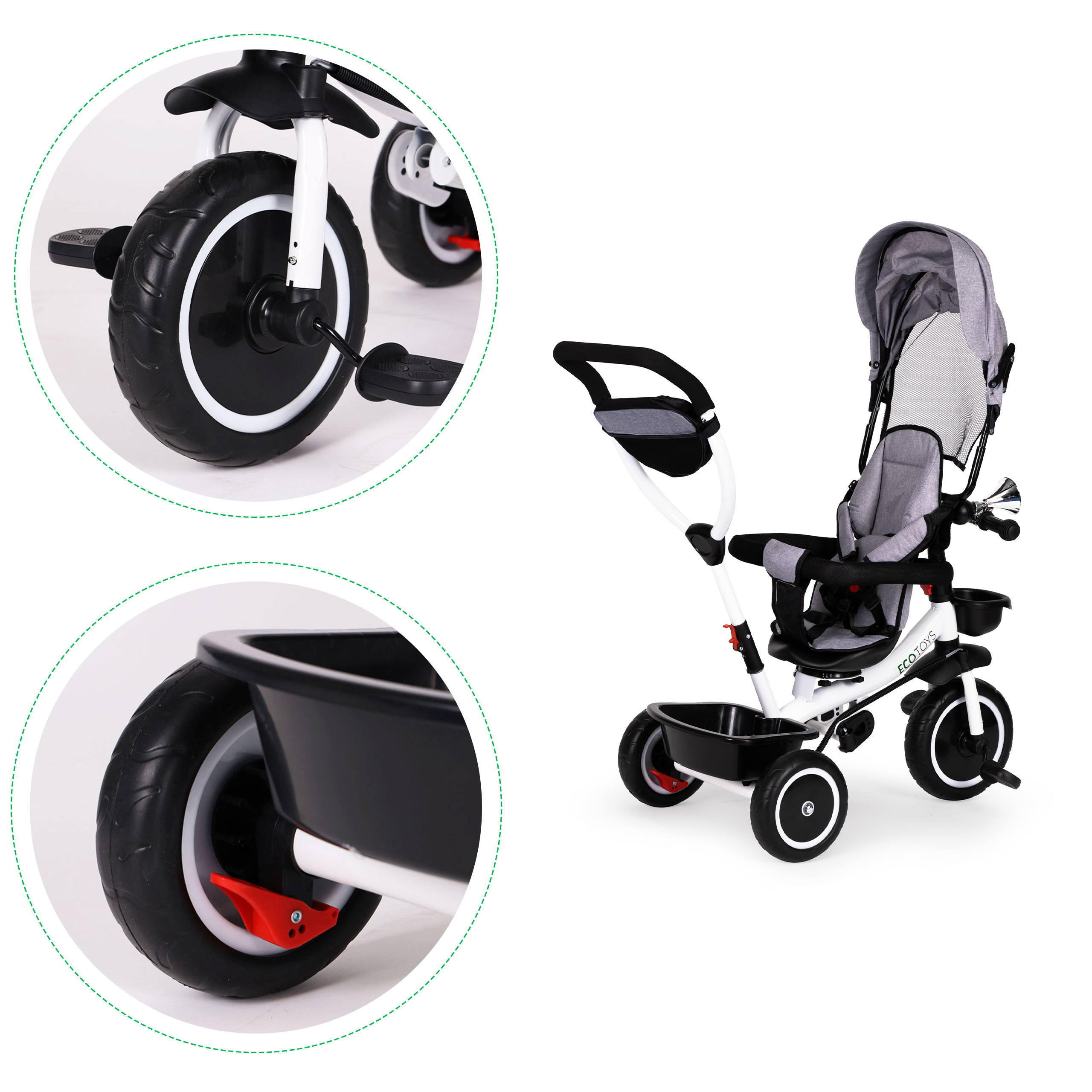 Triratukas/vežimukas ecotoys, pilkas