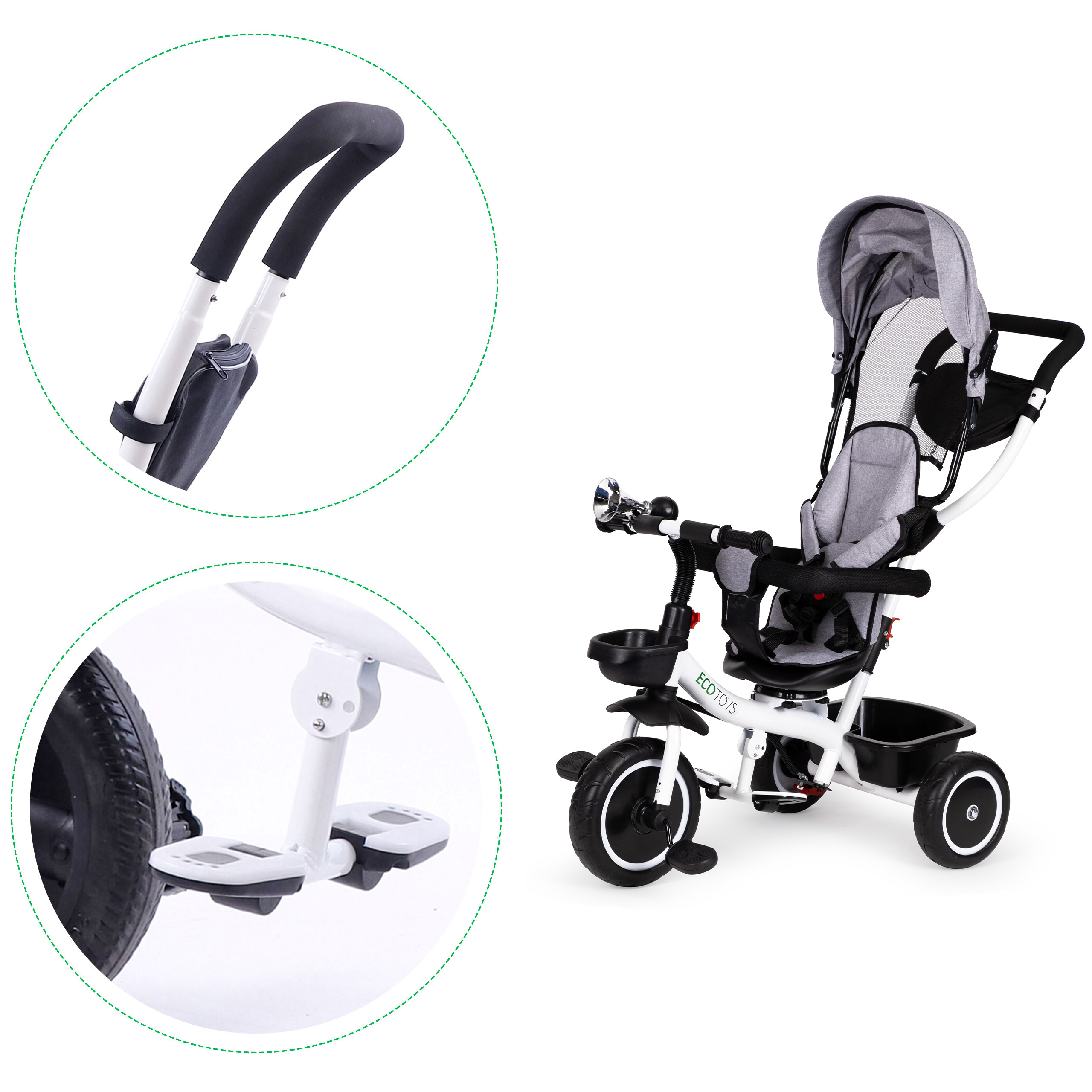 Triratukas/vežimukas ecotoys, pilkas