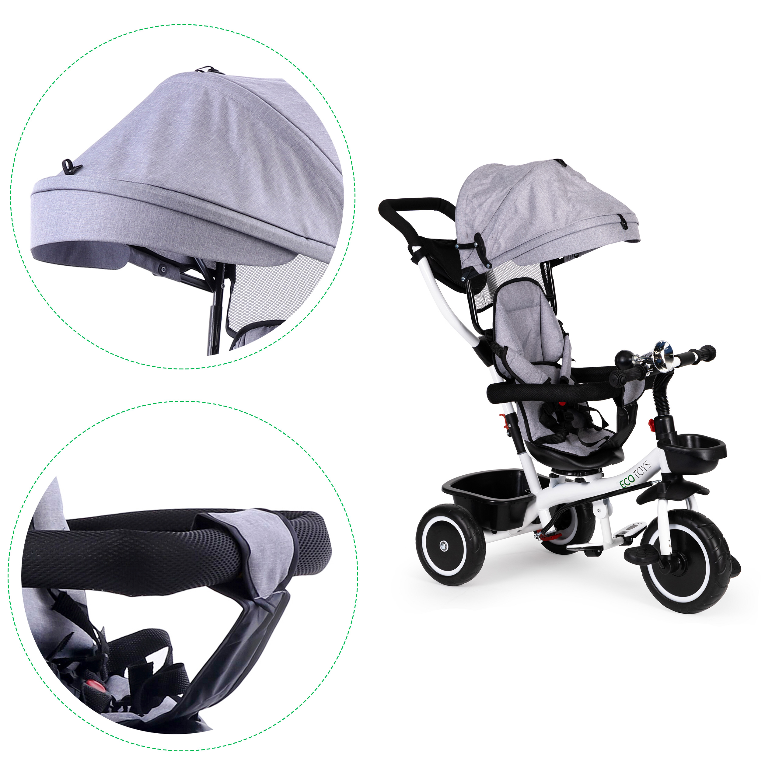 Triratukas/vežimukas ecotoys, pilkas