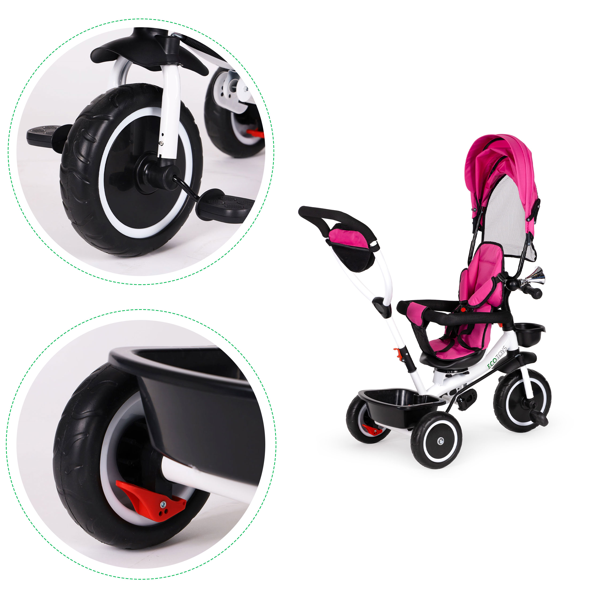 Triratukas/vežimukas ecotoys, rožinis