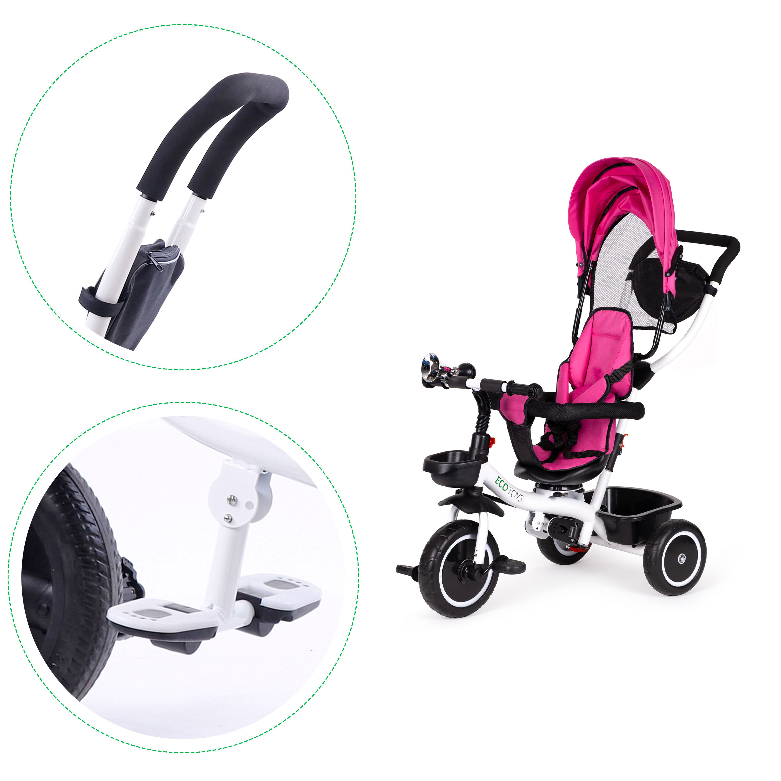 Triratukas/vežimukas ecotoys, rožinis