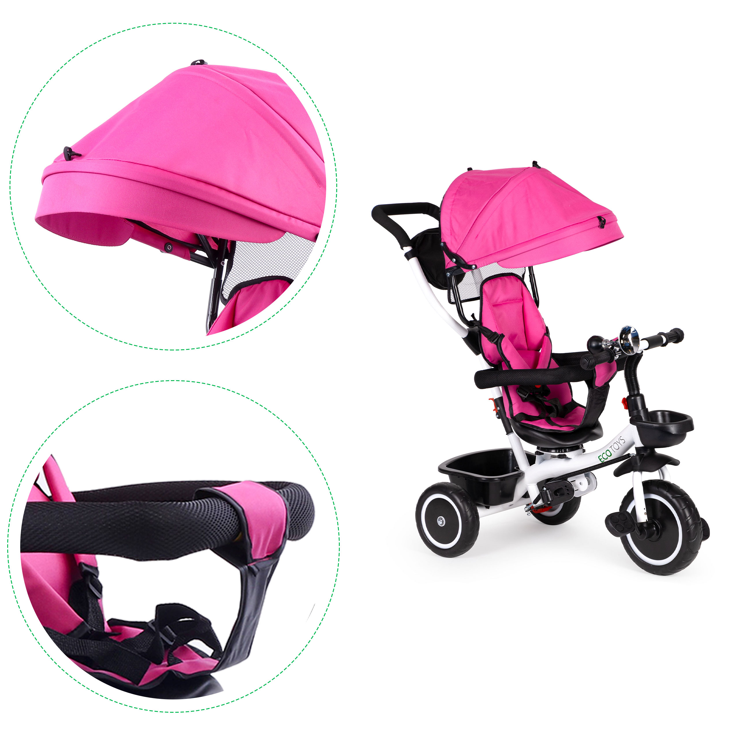 Triratukas/vežimukas ecotoys, rožinis