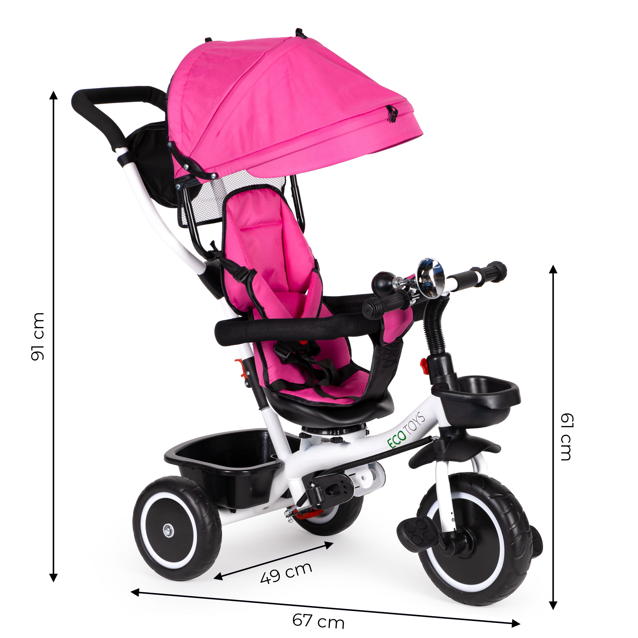 Triratukas/vežimukas ecotoys, rožinis