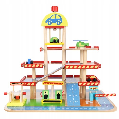 Didelis medinis garažas su liftu + žaisliniai automobiliai Ecotoys