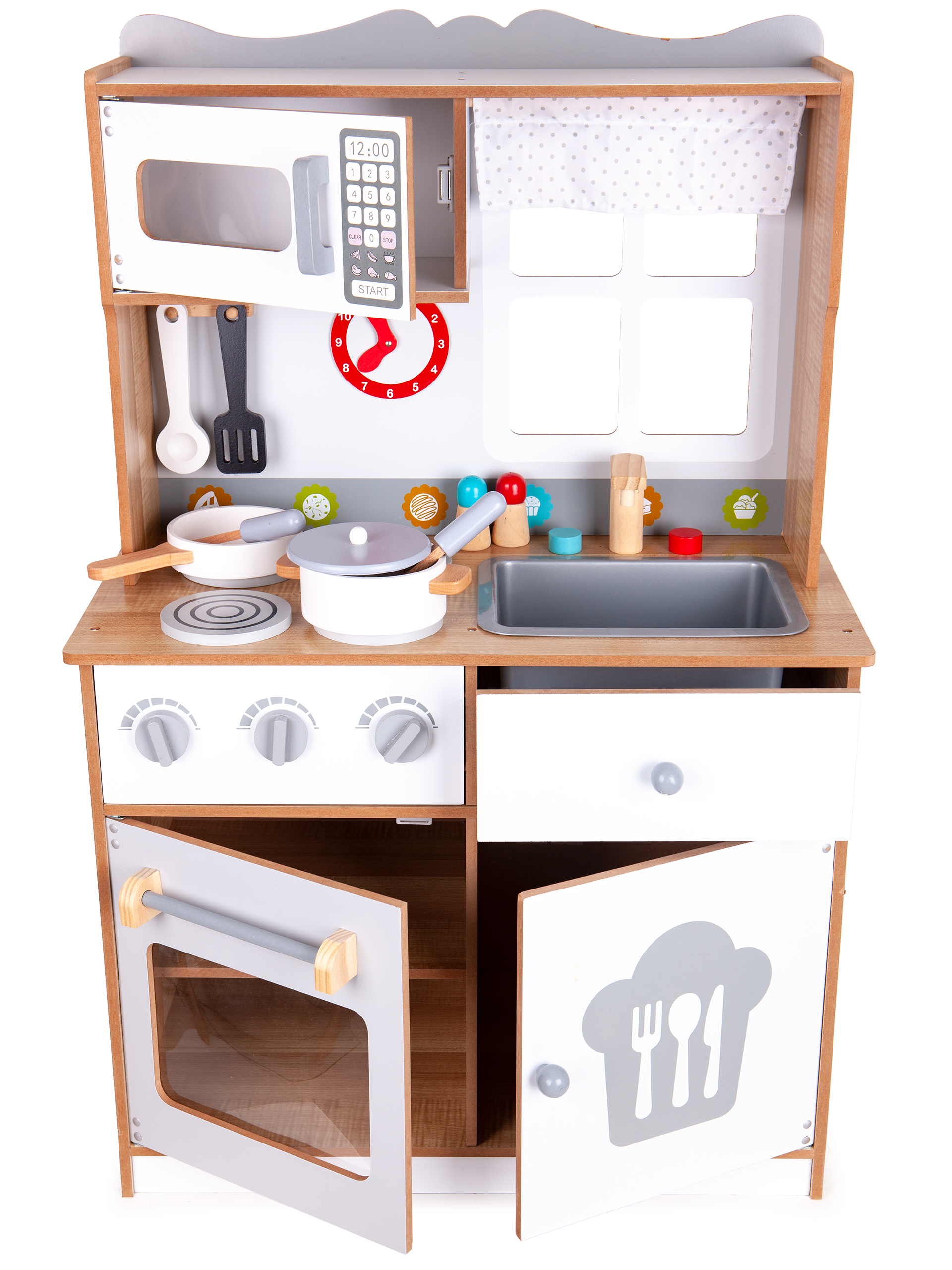 Medinė vaikų žaidimų virtuvė su priedais, ecotoys