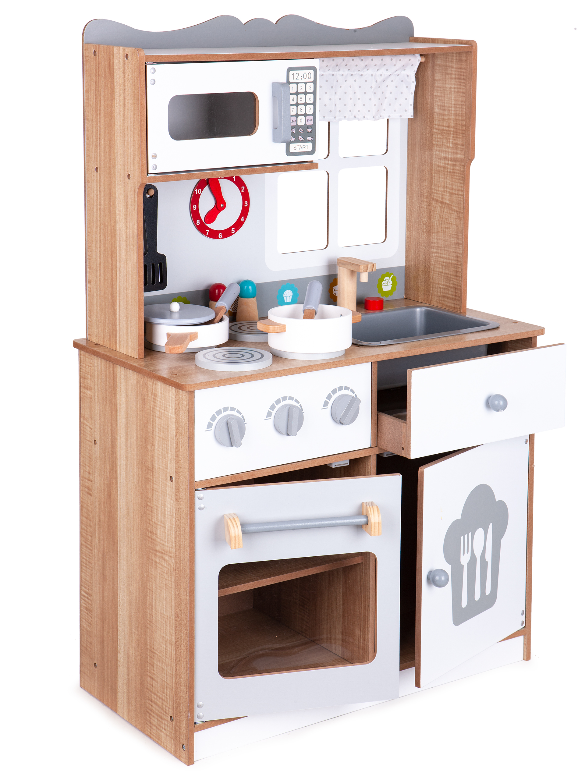 Medinė vaikų žaidimų virtuvė su priedais, ecotoys