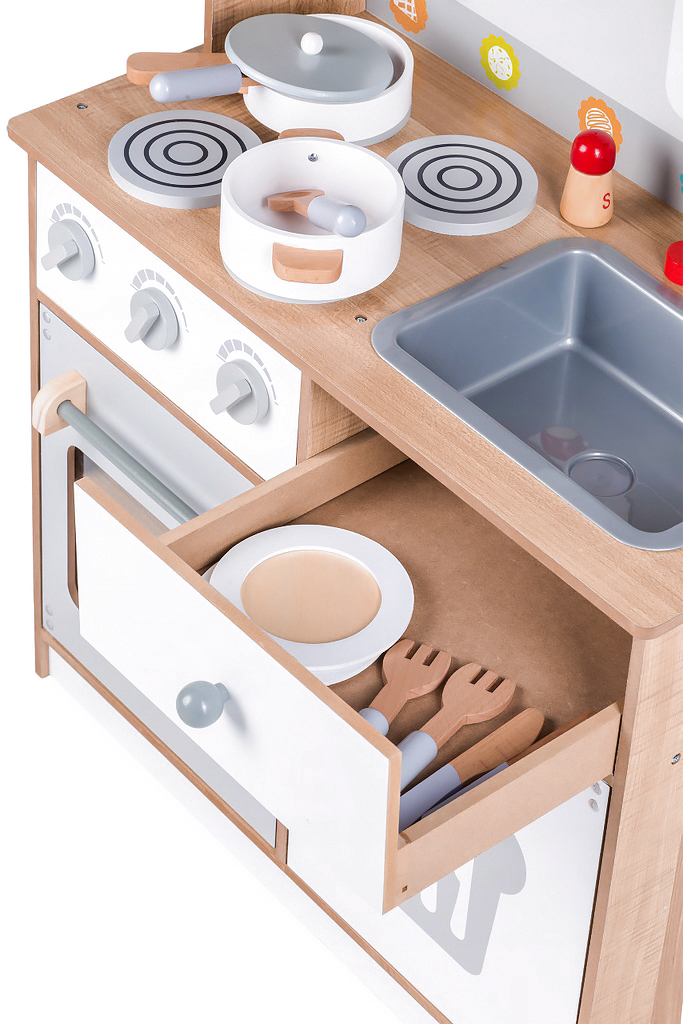 Medinė vaikų žaidimų virtuvė su priedais, ecotoys