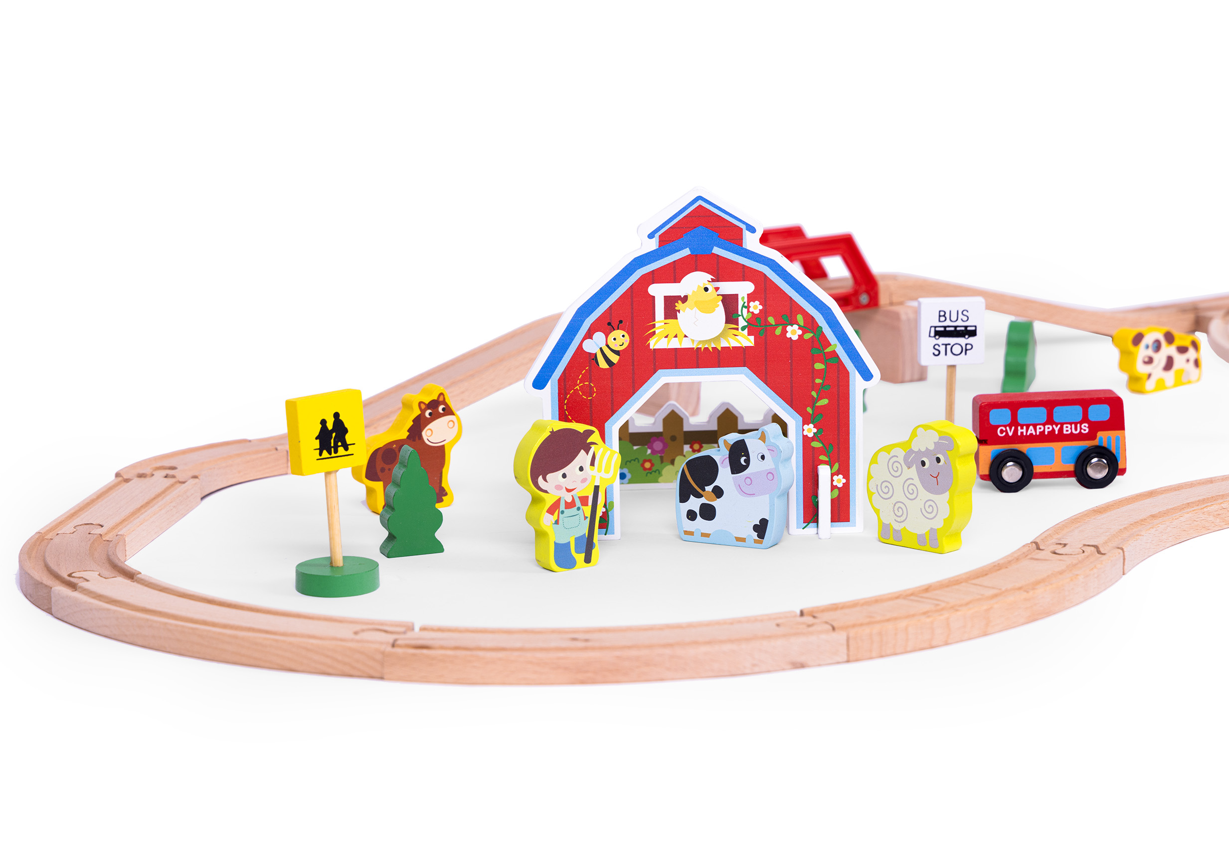Medinis traukinys su bėgiais ecotoys, 53 dalių
