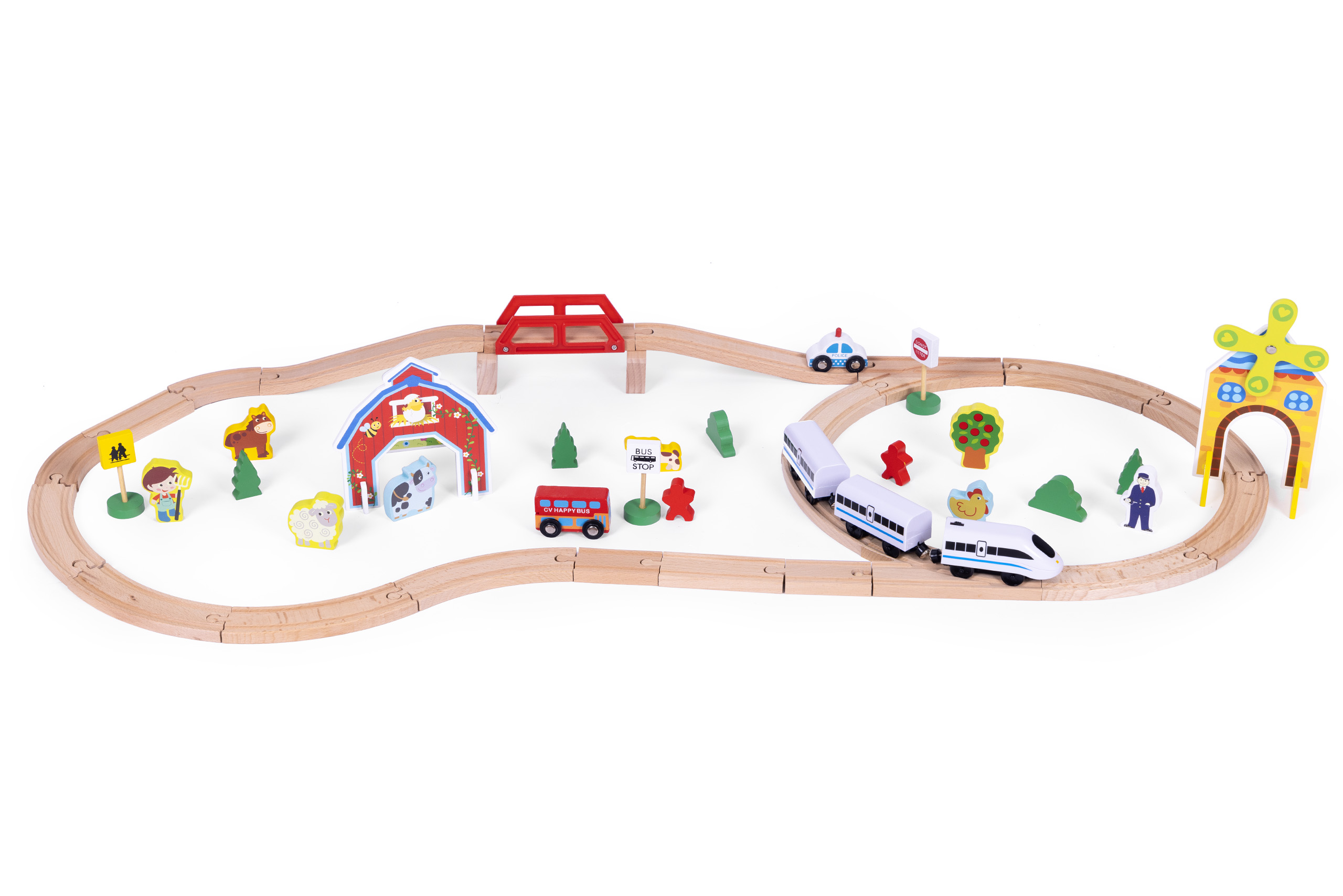 Medinis traukinys su bėgiais ecotoys, 53 dalių