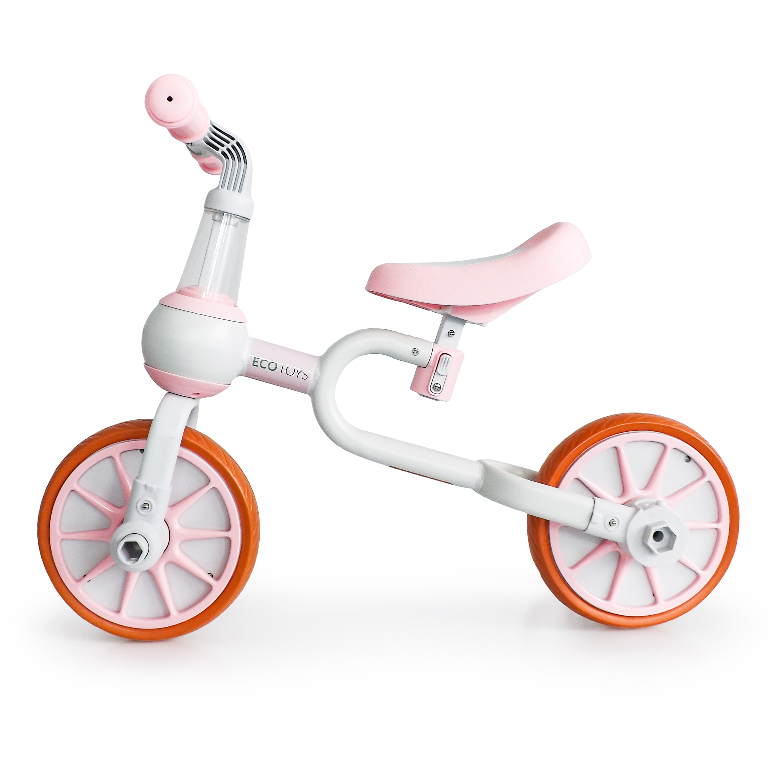Balansinis dviratis su pedalais ir šoniniais ratais Ecotoys 4in1, baltas/rožinis
