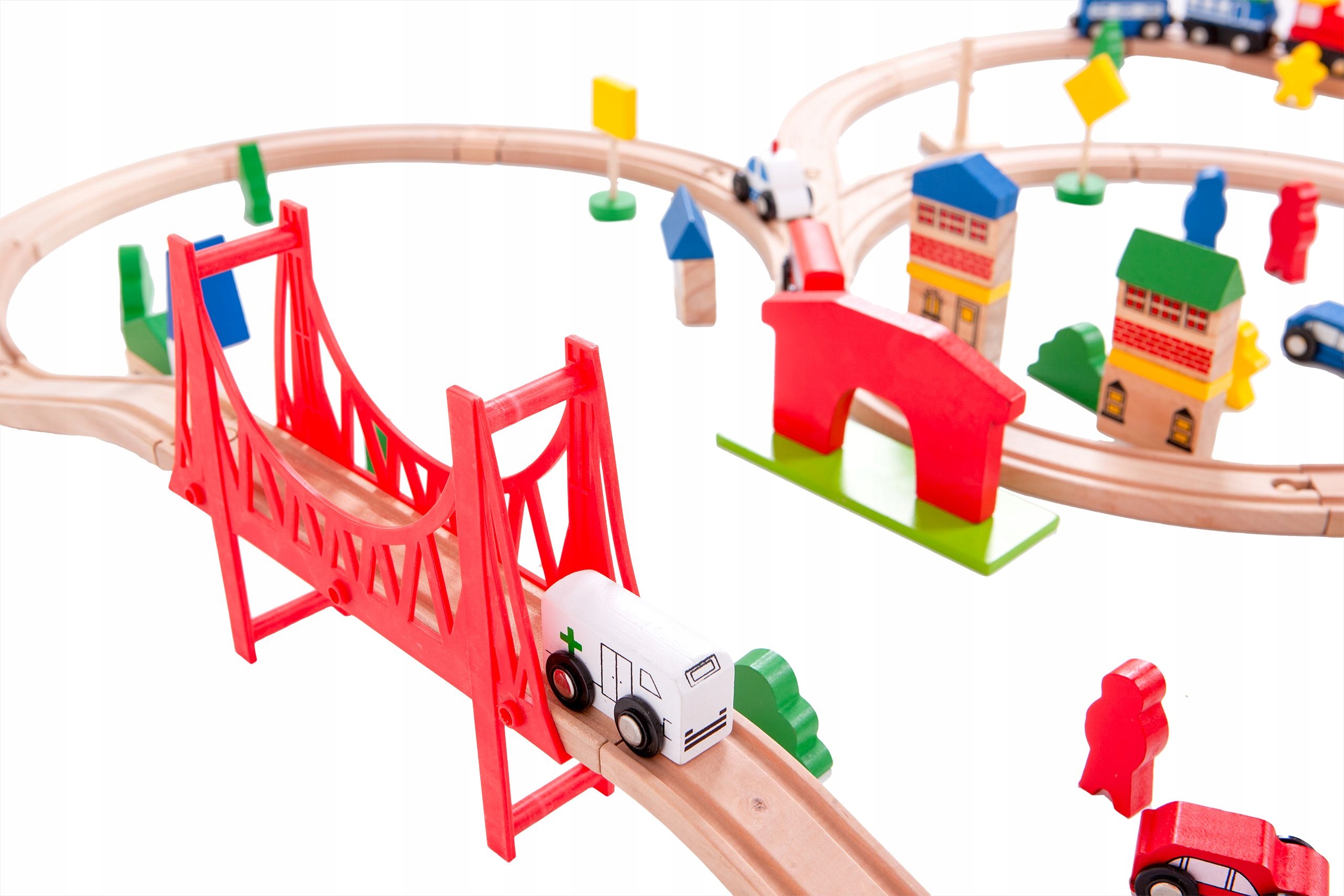 Medinis traukinis su bėgiais ecotoys, 90 dalių