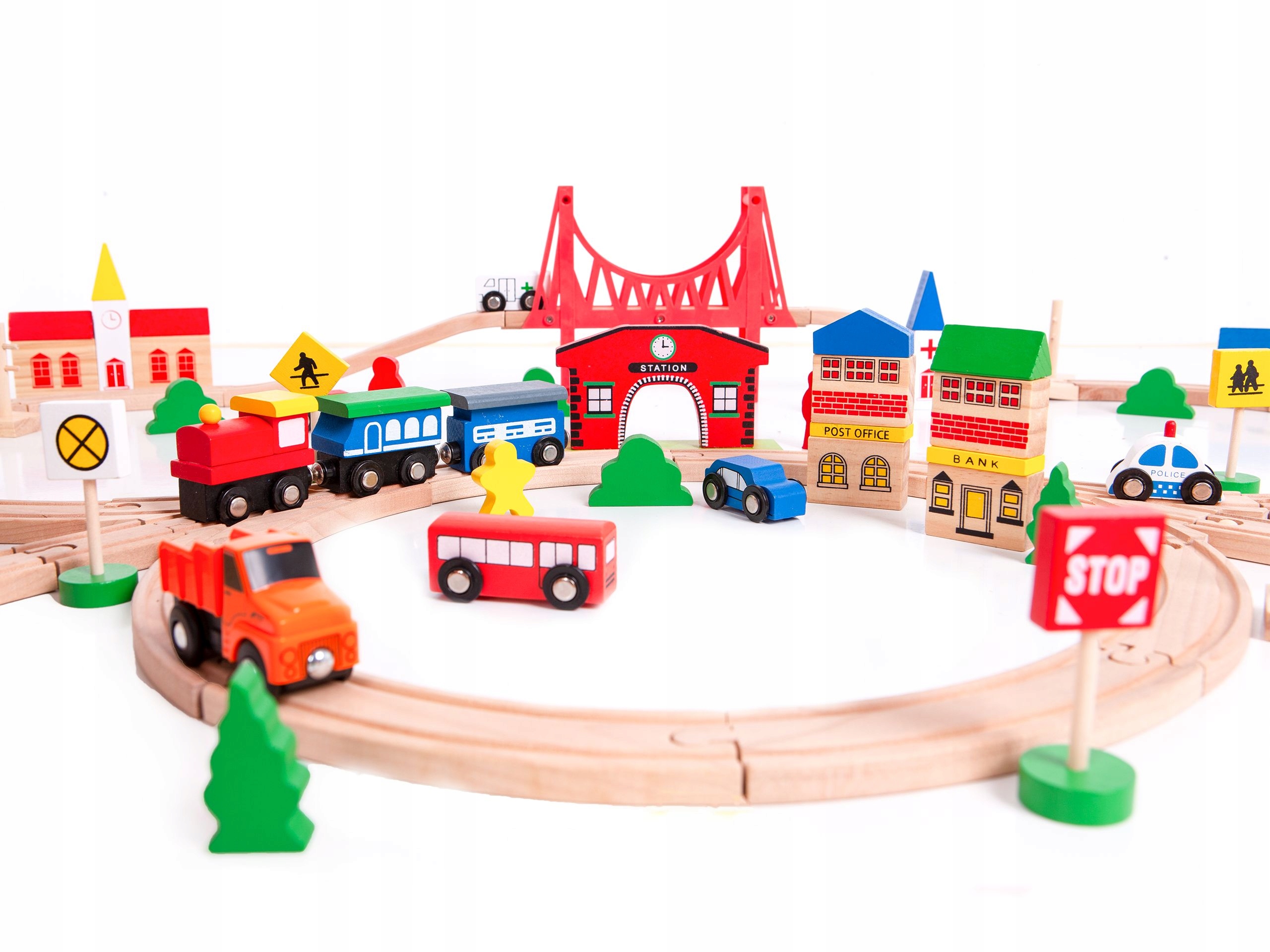 Medinis traukinis su bėgiais ecotoys, 90 dalių