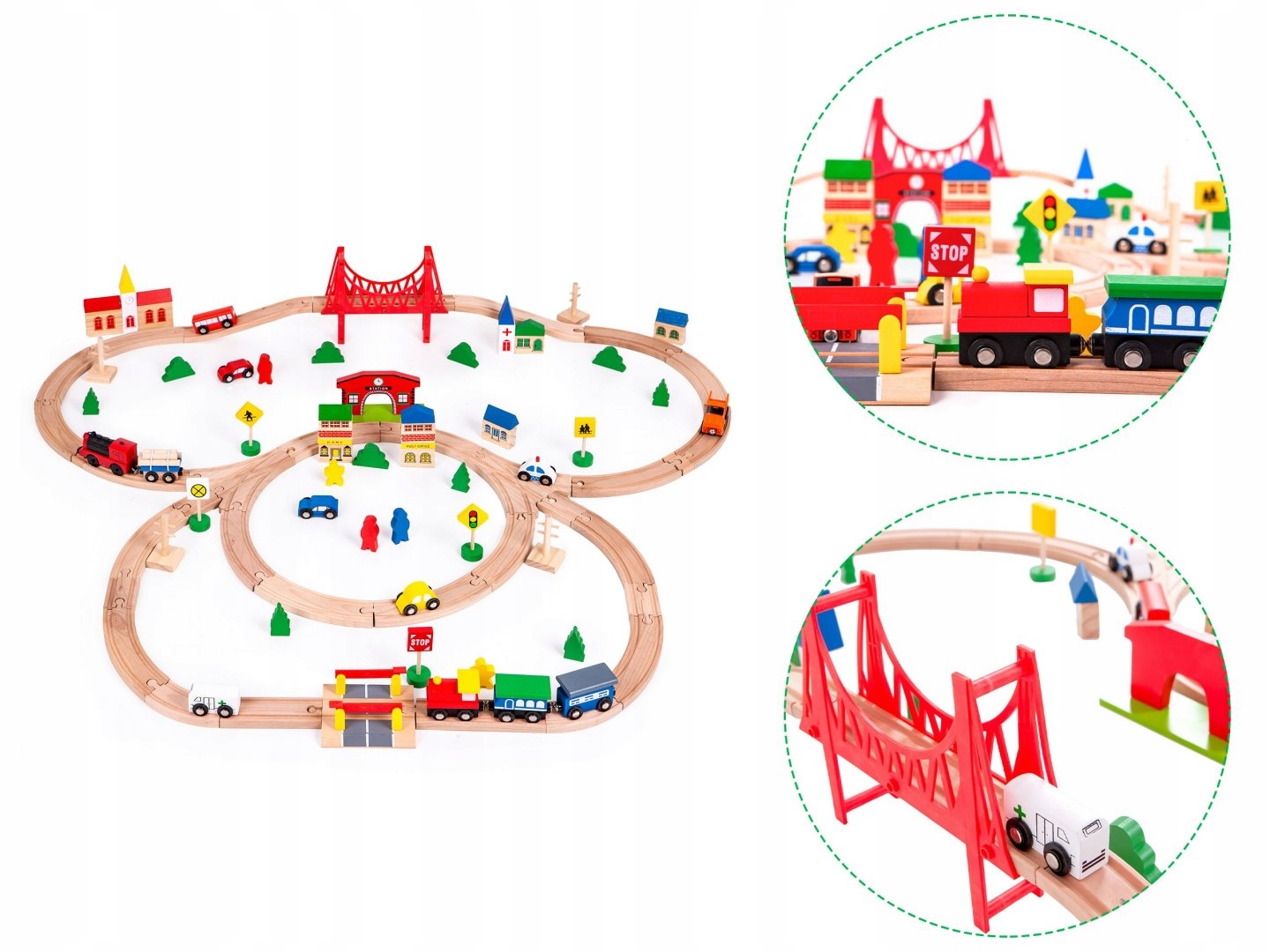 Medinis traukinis su bėgiais ecotoys, 90 dalių